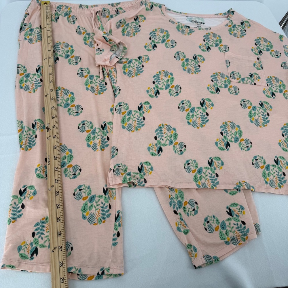 Disney Pajama Set Womens Small Pink Mickey Mouse Botanical Leaf Print‎ PJ Lounge - Picture 5 of 8
